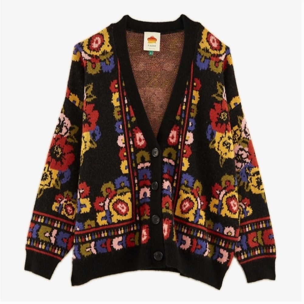 FARM Rio Multicolor Floral Knit Cardigan